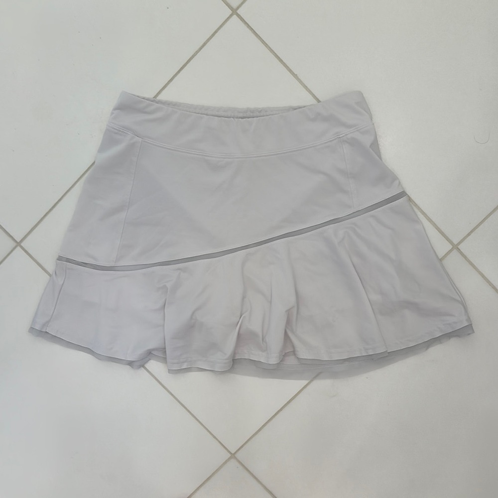 White Asymmetrical Ruffled Inphorm Tennis Skirt